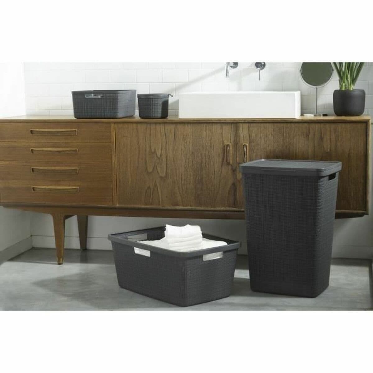 Multi-purpose basket Curver Dark grey Jute Plastic
