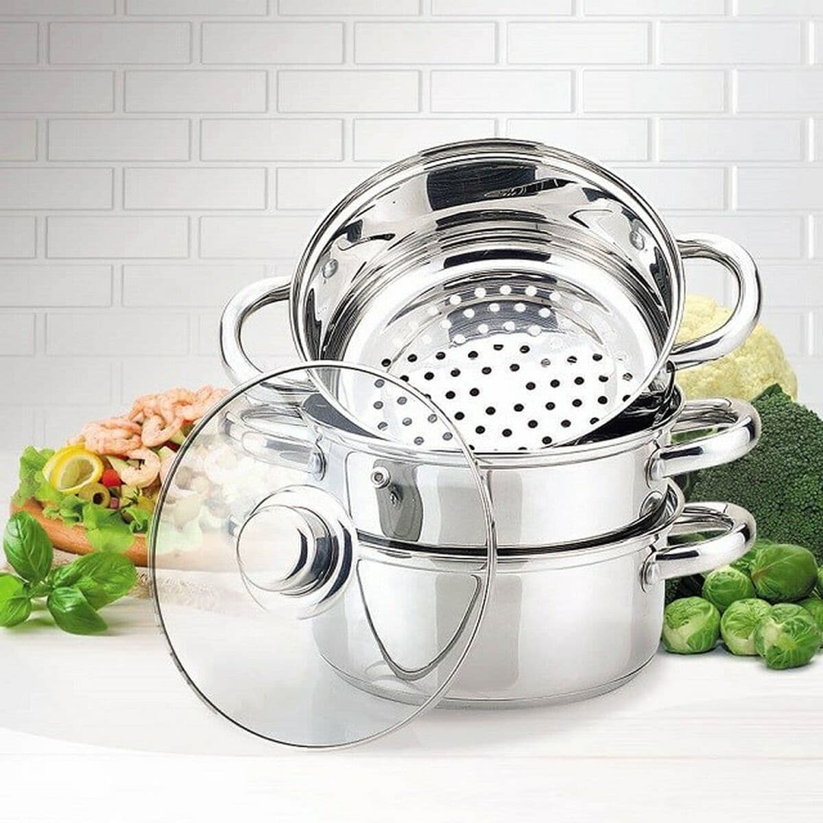 Steamer with Pan Feel Maestro MR-2900-18 Steel Glass Stainless steel 2 L