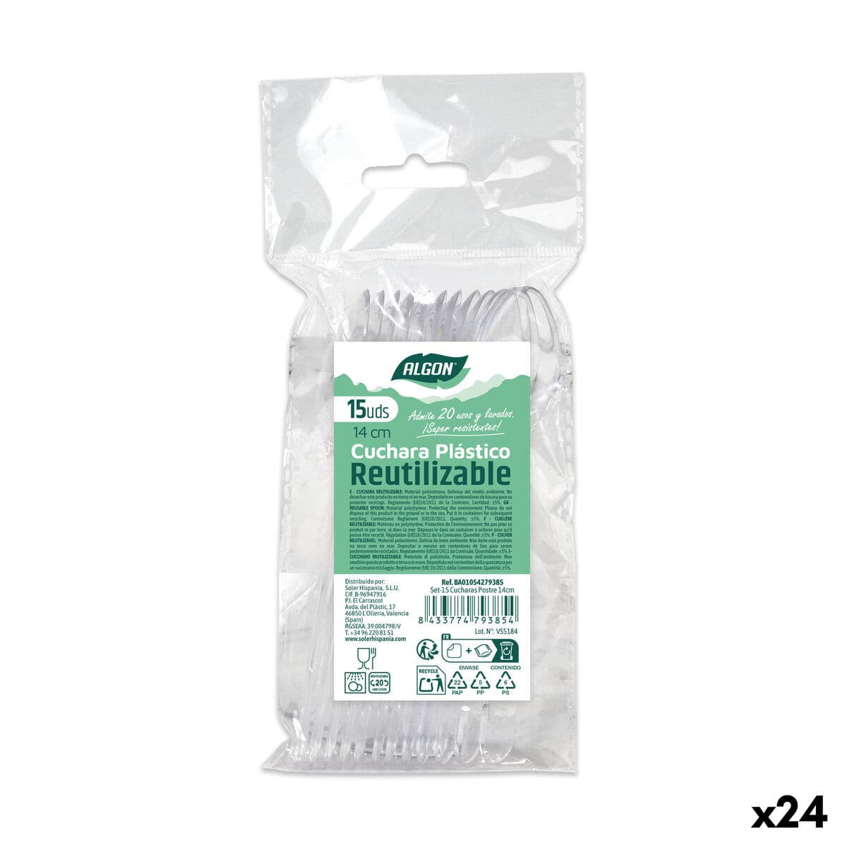 Reusable spoon set Algon Transparent 14 cm 15 Pieces (24 Units)