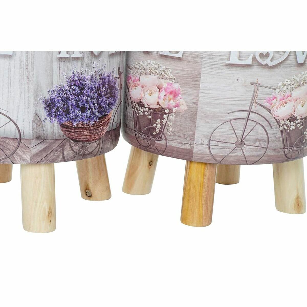 Footrest DKD Home Decor Grey Bicycle Pink Lilac PU Pinewood (30 x 30 x 30 cm) (2 Units) (30 x 30 x 32 cm)