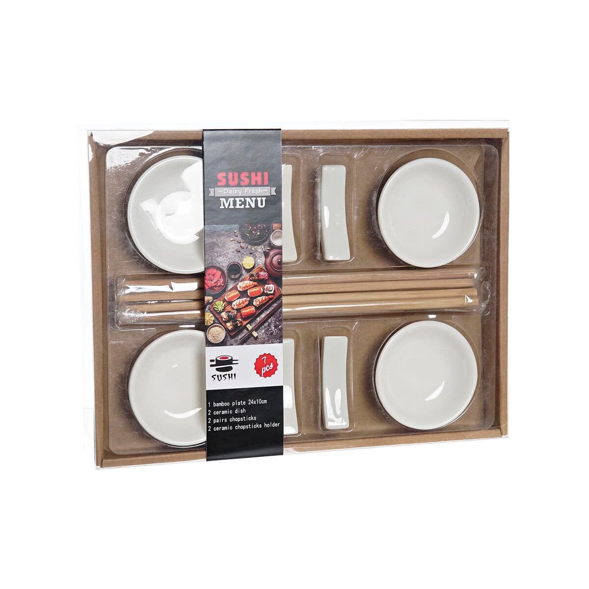 Sushi Set DKD Home Decor Bamboo Stoneware White Natural Oriental 27,3 x 20,3 x 2,5 cm (12 Units)
