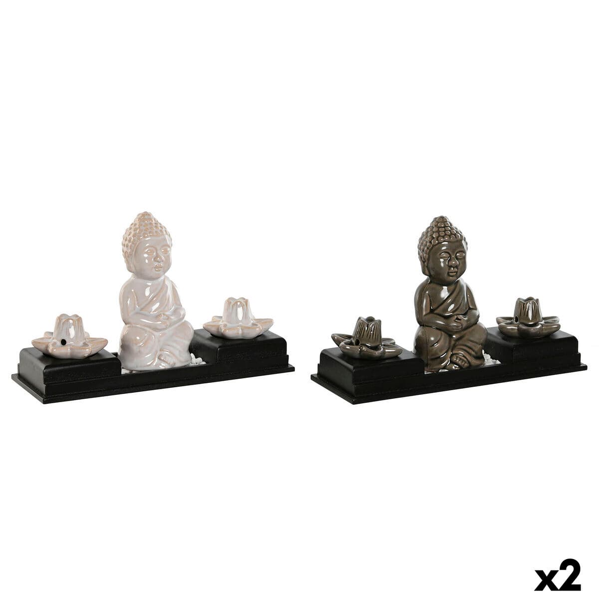 Essential oil burner Home ESPRIT Ceramic MDF Wood Buddha 24 x 8 x 14 cm (2 Units)