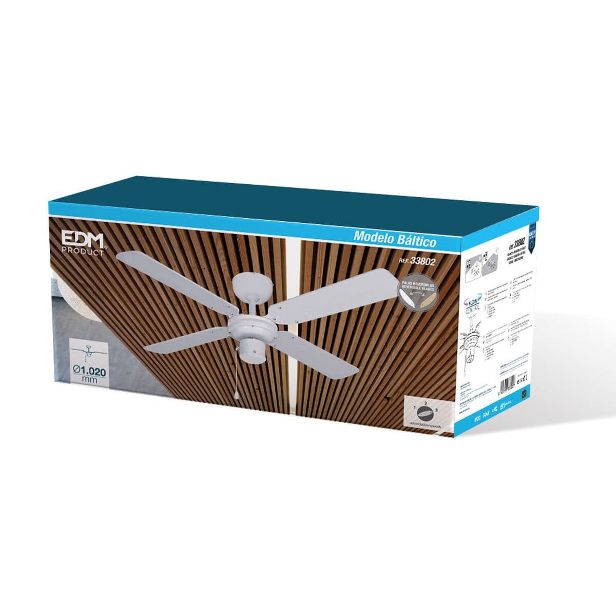 Ceiling Fan EDM 33802 Báltico White 50 W ø 102 cm