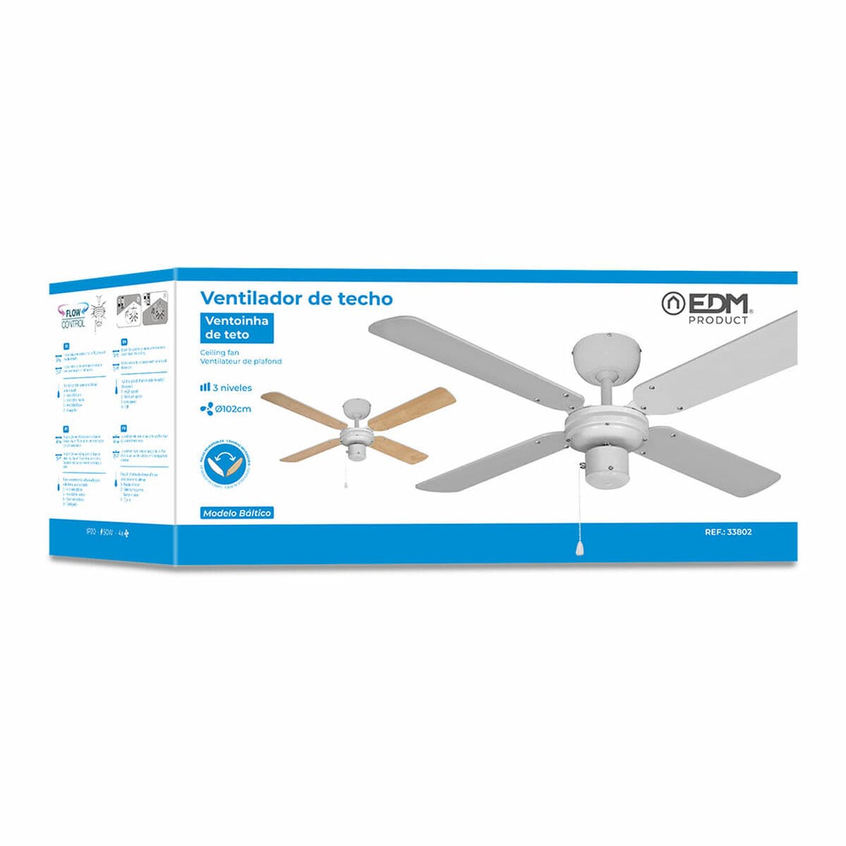 Ceiling Fan EDM 33802 Báltico White 50 W ø 102 cm