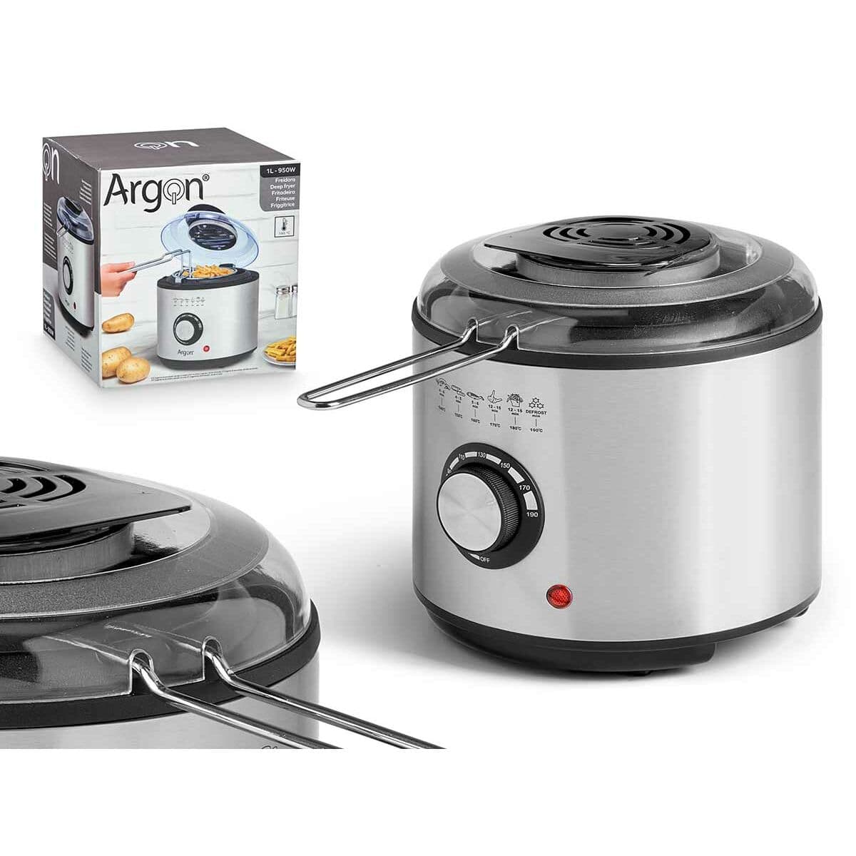 Deep-fat Fryer Argon Black Transparent Silver 1 L 950 W