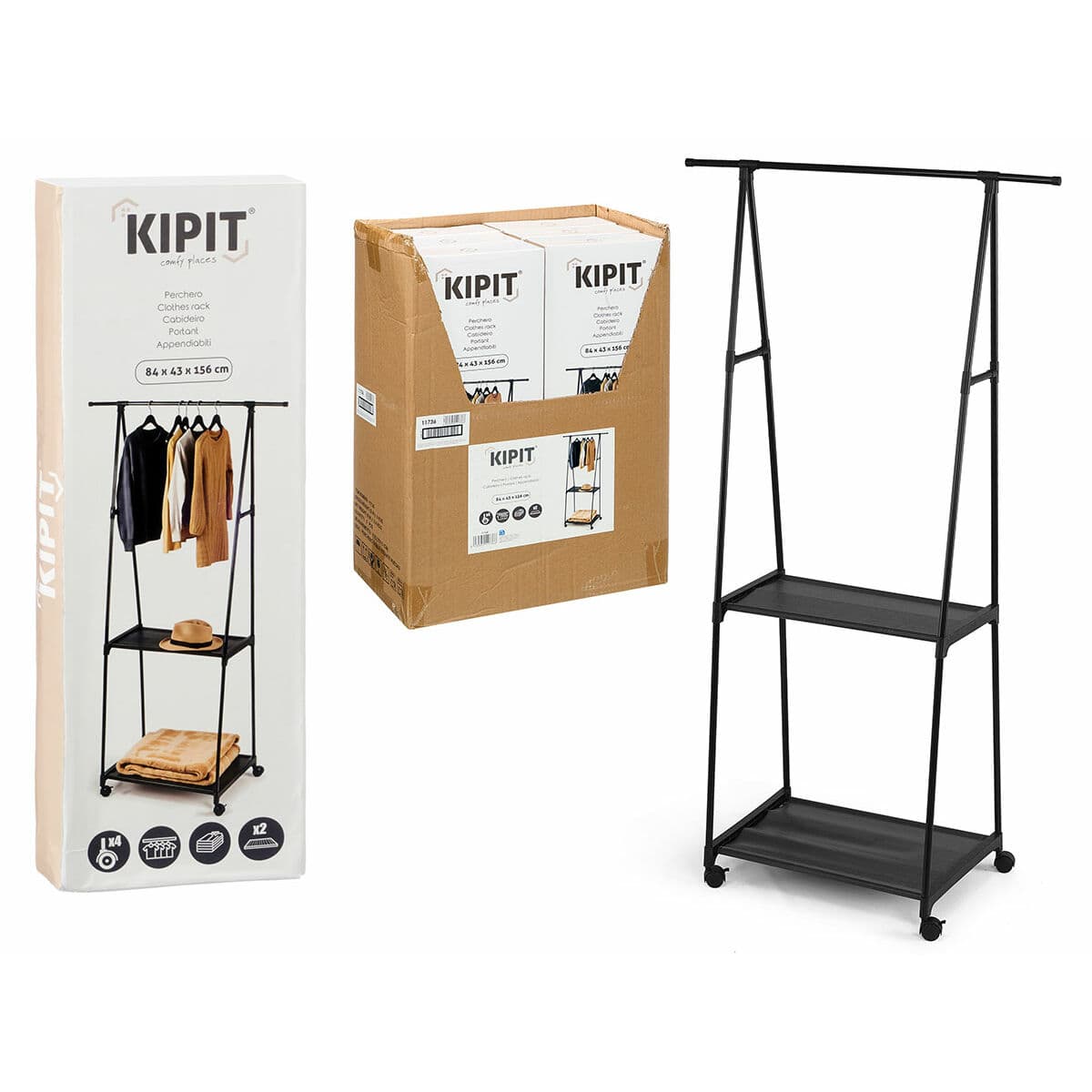 Coat rack with shelf Kipit Black Metal 84 x 43 x 156 cm
