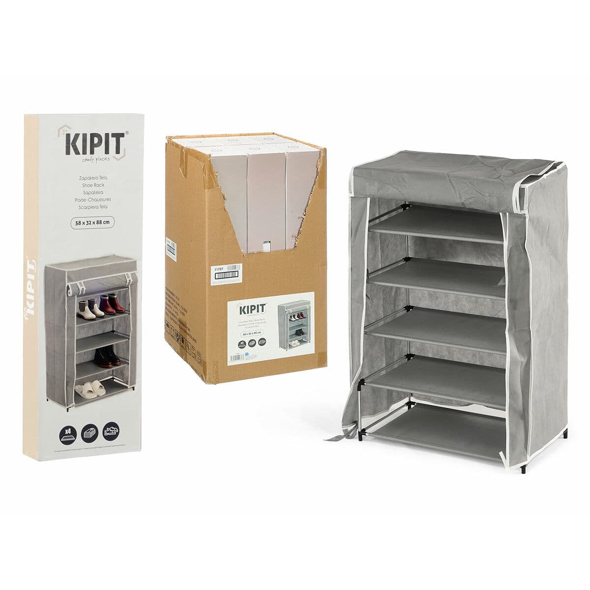 Shoe Rack Kipit Black Grey Cloth 50 x 32 x 88 cm