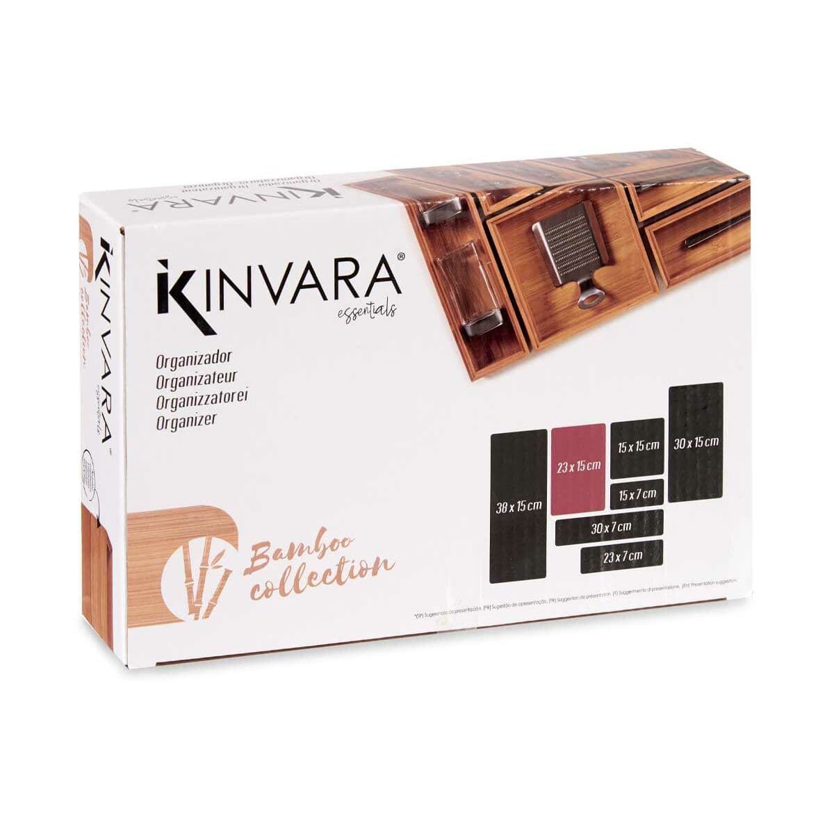 Drawer organiser Kinvara Brown Natural Bamboo 15 x 5 x 23 cm Stackable