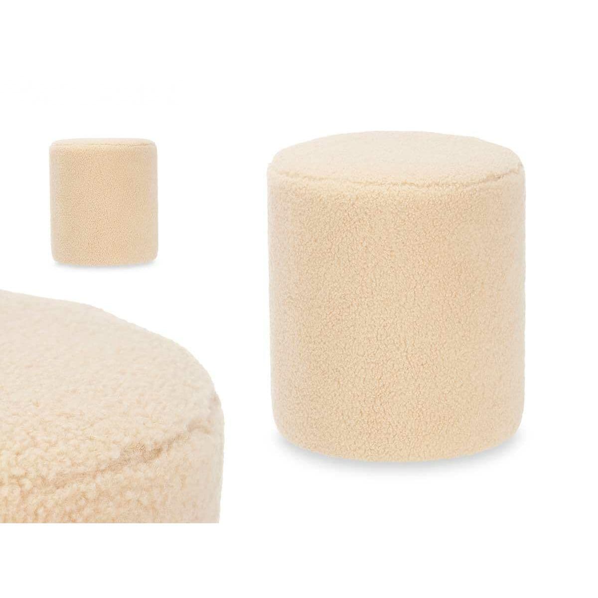 Pouffe Gift Decor Beige Cloth MDF Wood