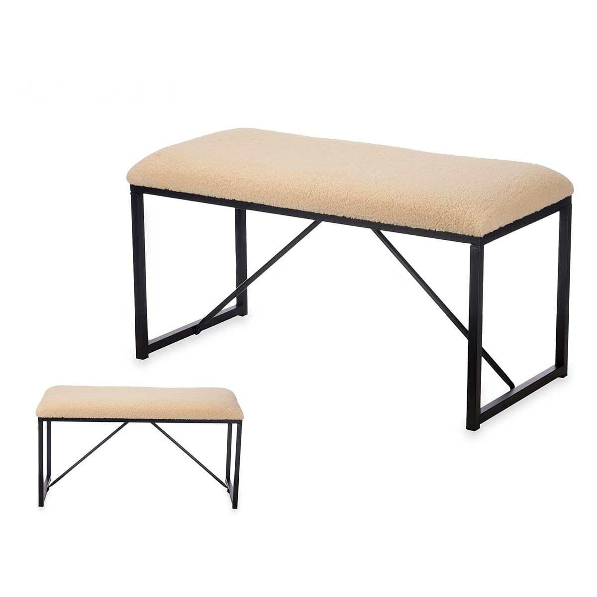 Bench Gift Decor Beige Metal Cloth 81 x 42 x 38 cm