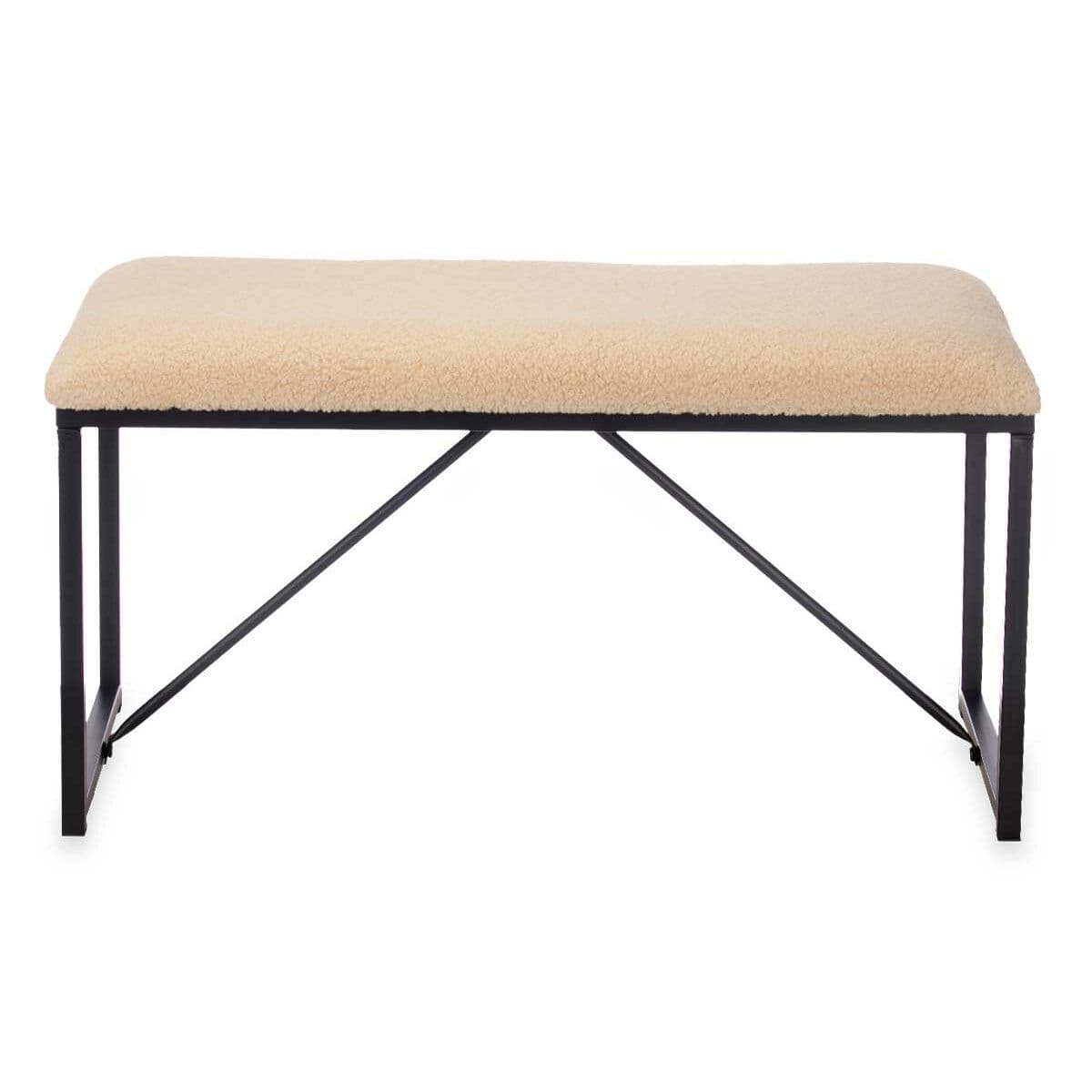 Bench Gift Decor Beige Metal Cloth 81 x 42 x 38 cm
