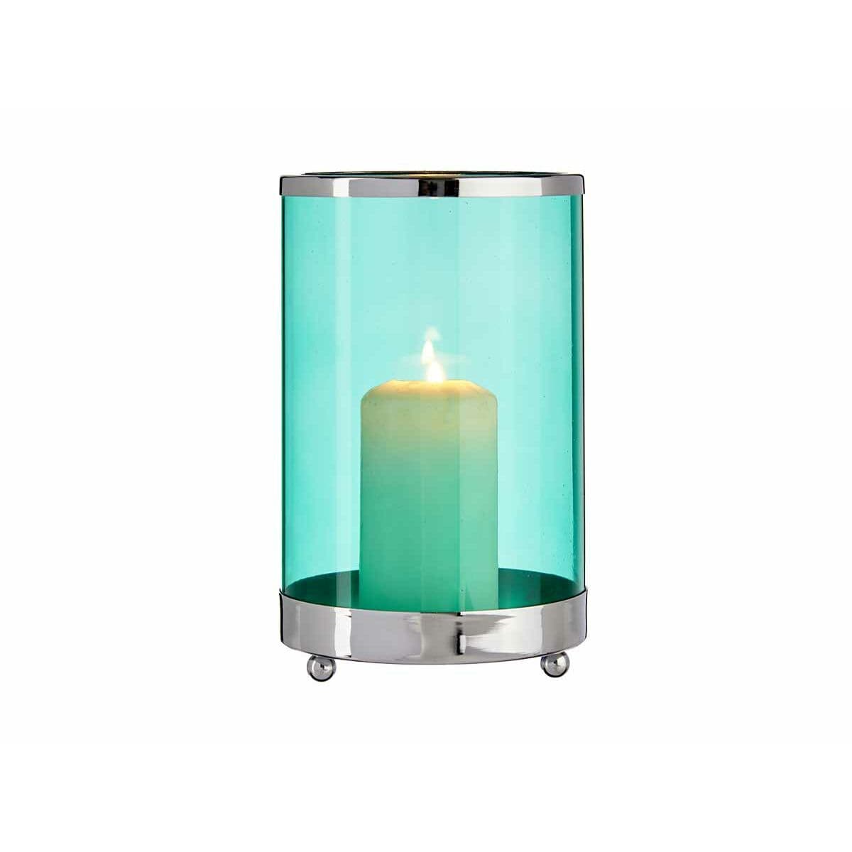 Candleholder Gift Decor Blue Silver Metal Glass 12,2 x 19,5 x 12,2 cm Cylinder