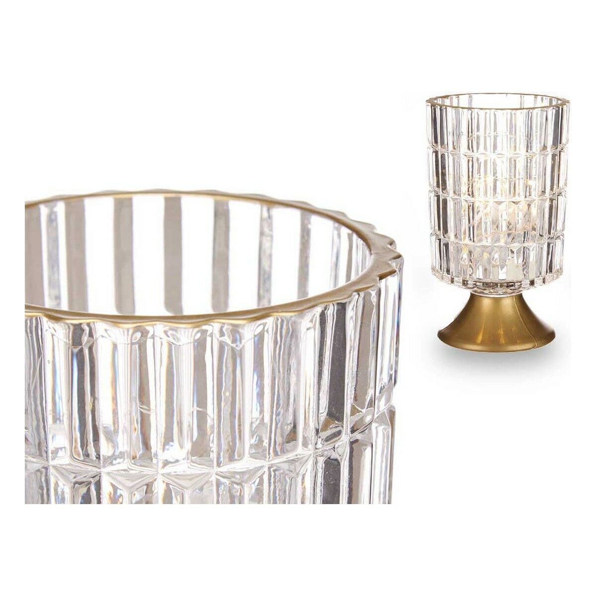 LED Lantern Gift Decor Transparent Golden Metal Glass 10,7 x 18 x 10,7 cm
