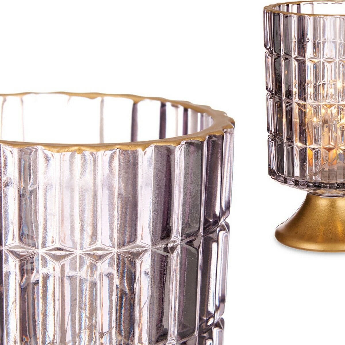LED Lantern Gift Decor Grey Golden Metal Glass 10,7 x 18 x 10,7 cm