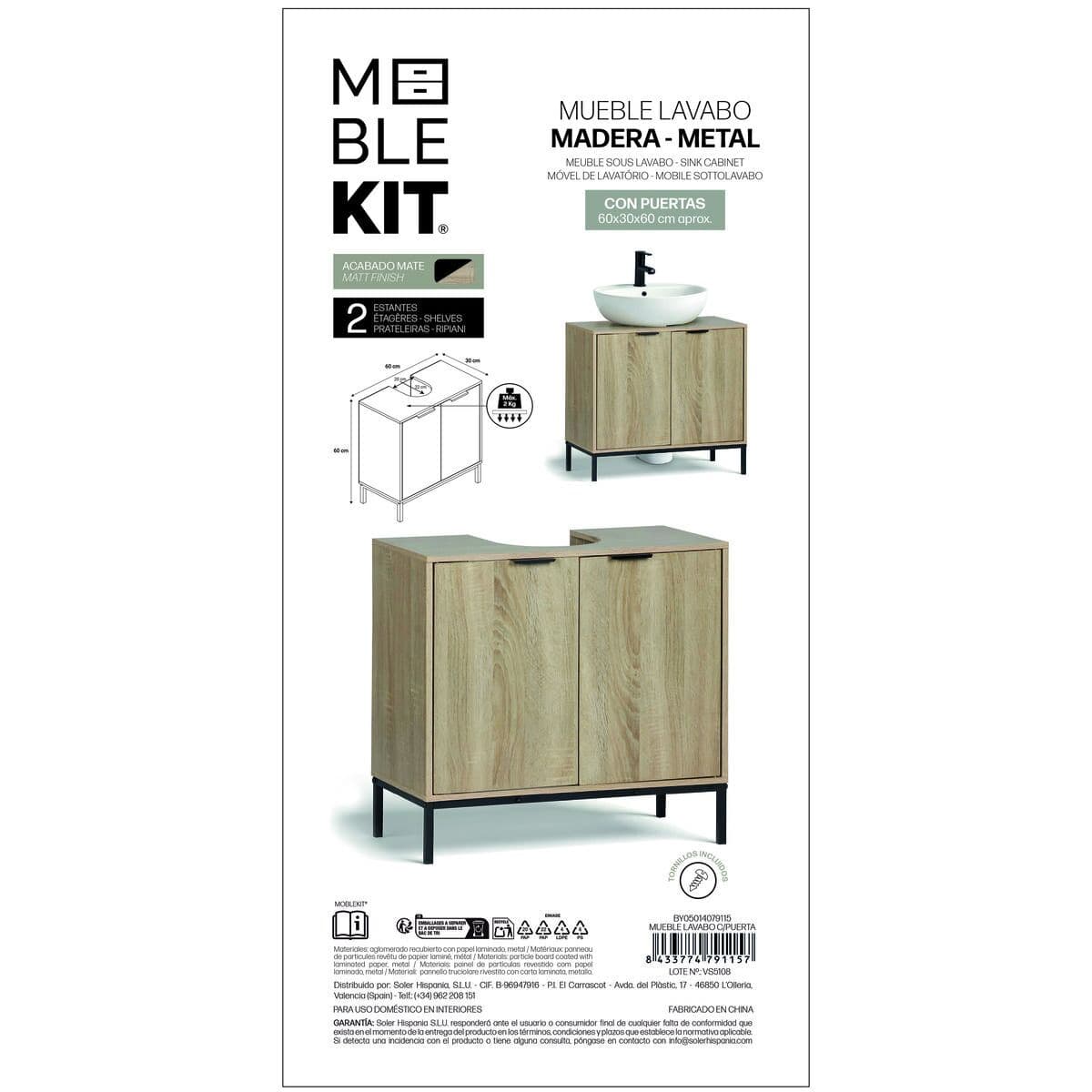 Under Sink Cabinet MobleKit Brown Black Wood Metal 60 x 30 x 60 cm
