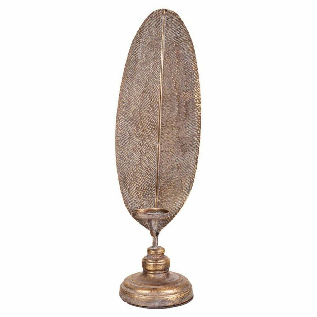 Candlestick Alexandra House Living Golden Iron 16 x 60 x 17 cm Feathers