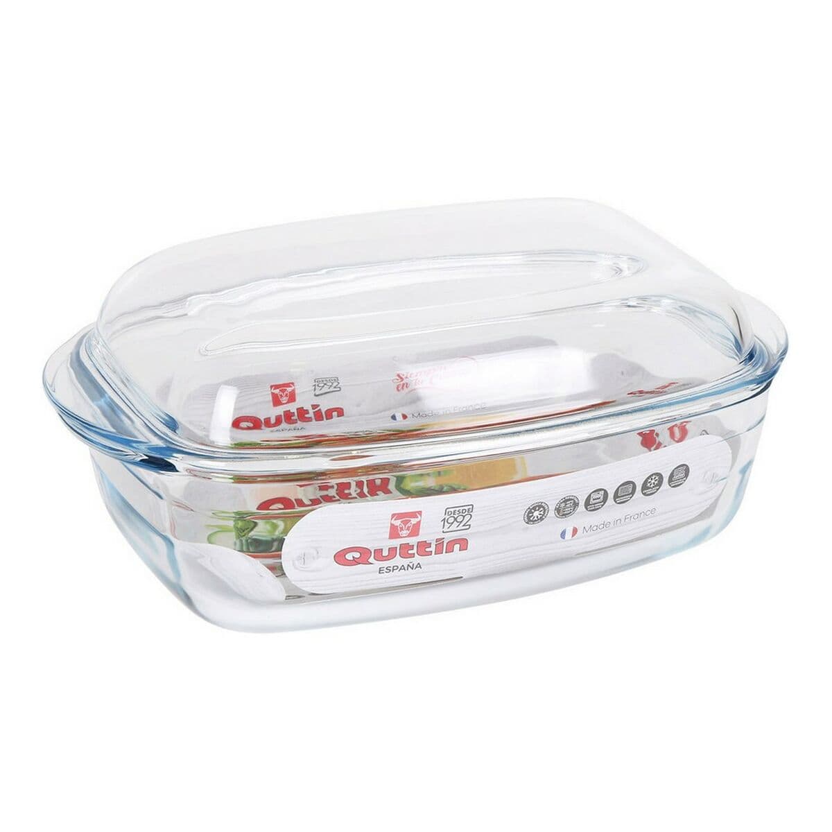 Casserole with lid Quttin 63096 Glass 32,8 x 19,7 x 13 cm
