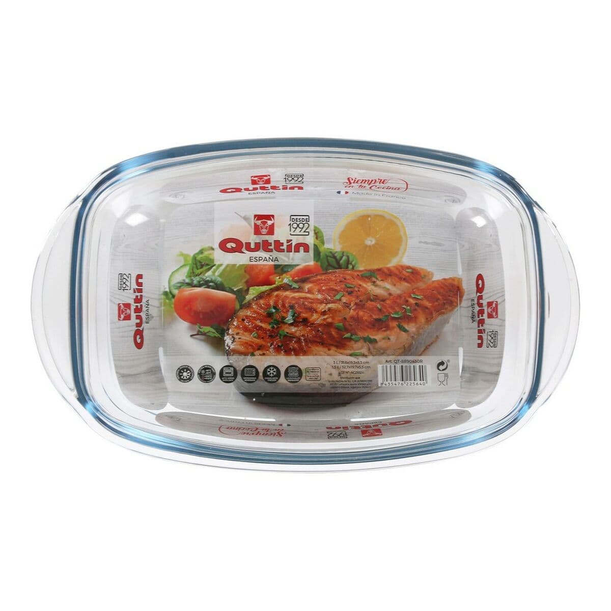 Casserole with lid Quttin 63096 Glass 32,8 x 19,7 x 13 cm