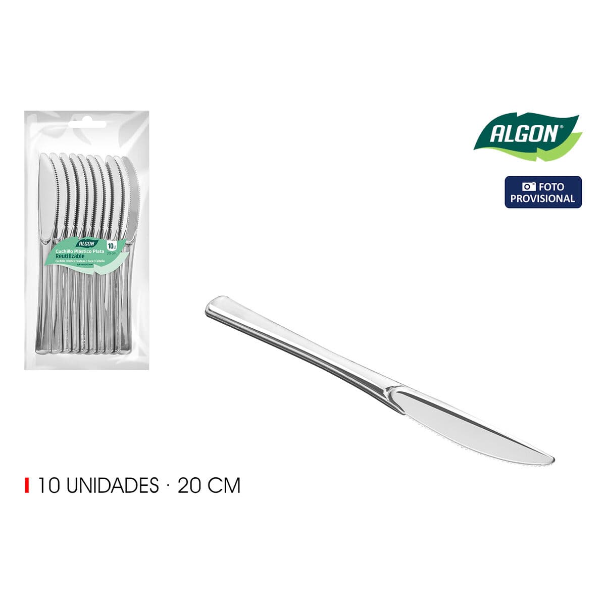 Reusable knife set Algon Silver Plastic 20 cm 10 Pieces (24 Units)