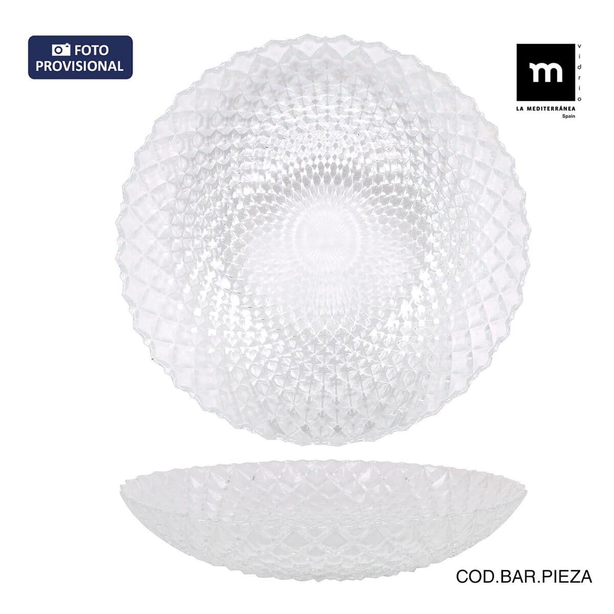 Deep Plate La Mediterránea Diamond Transparent Glass Ø 20 cm (12 Units)