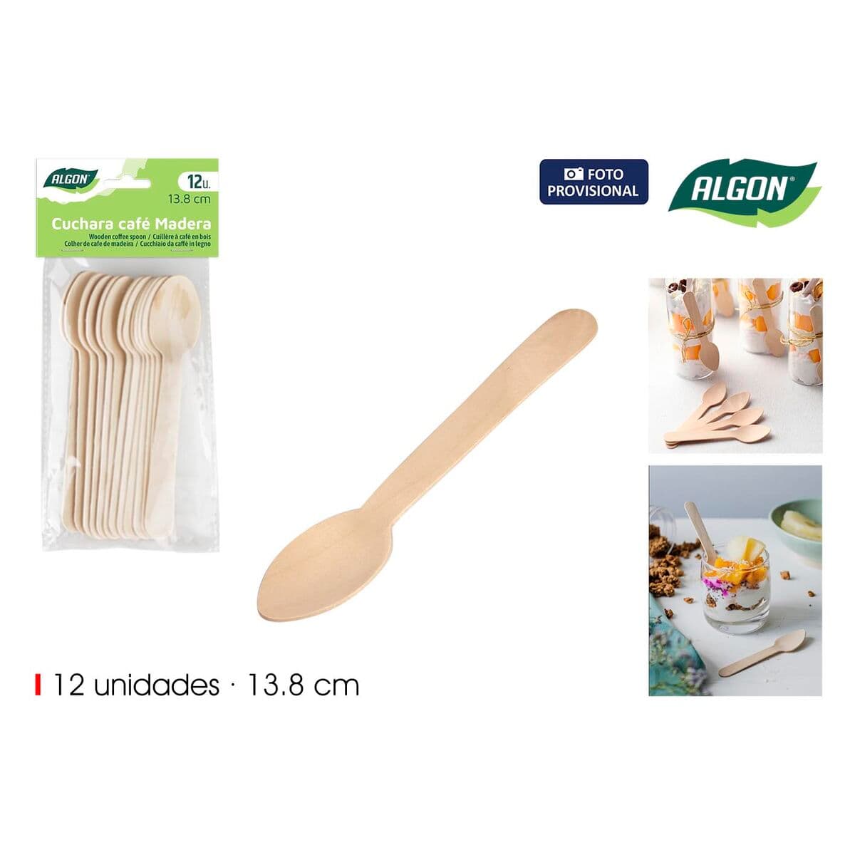 Set of Spoons Algon Brown Wood 13,8 cm 12 Pieces (24 Units)