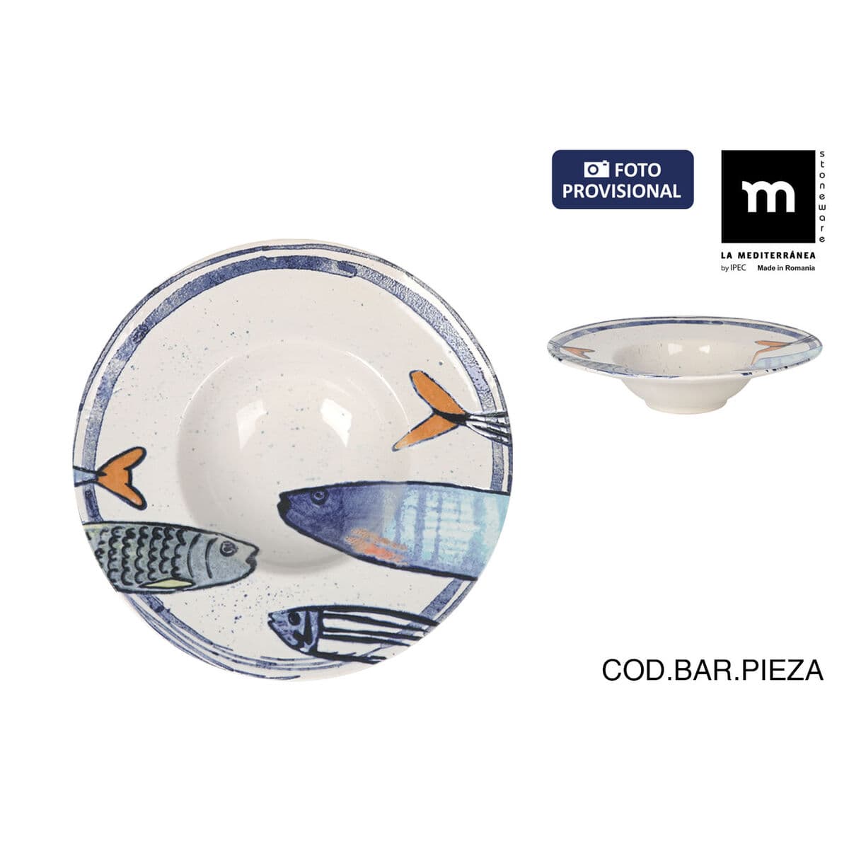 Pasta Dish La Mediterránea Peixe 2.0 Multicolour Ceramic Ø 28 cm (6 Units)