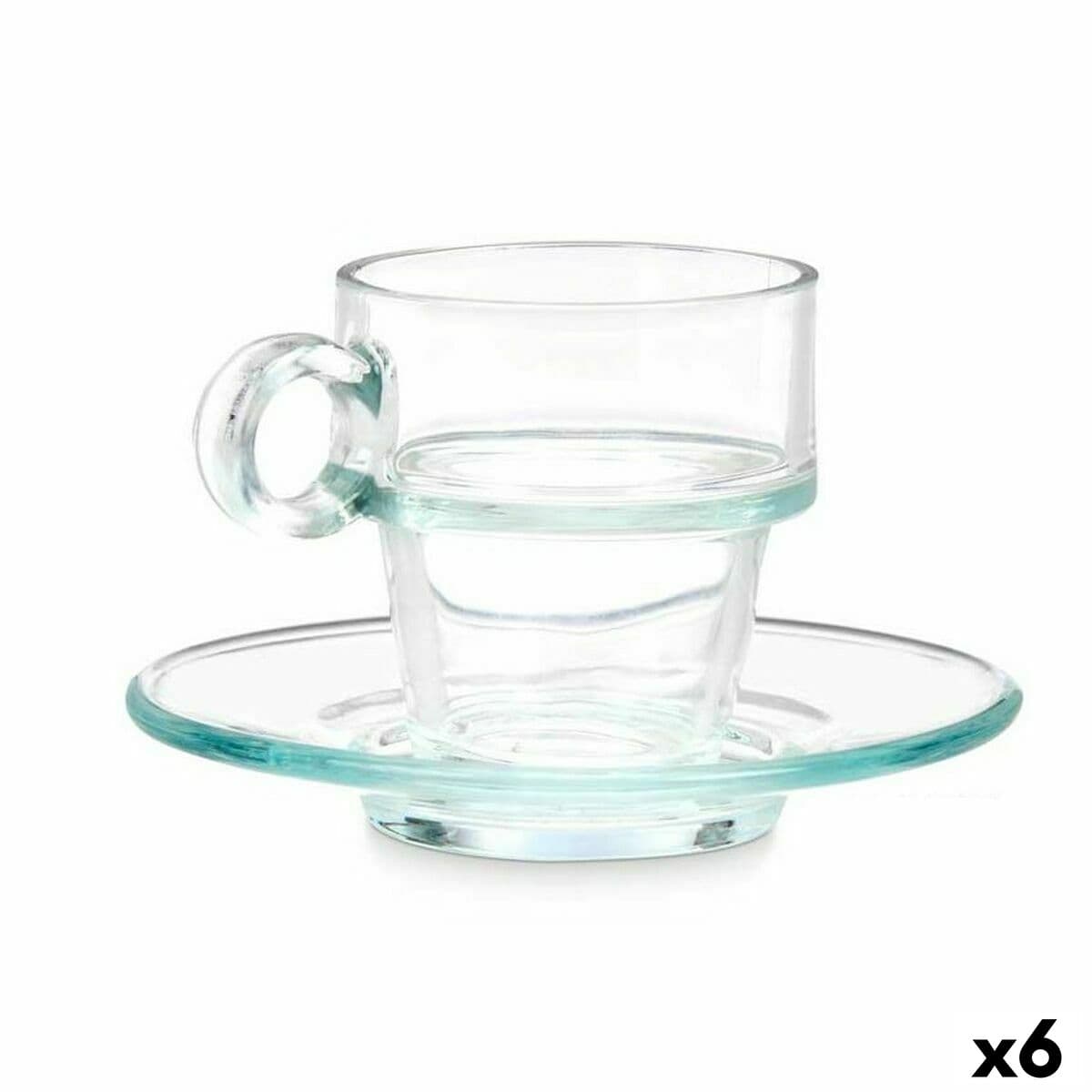 Cup with Plate Vivalto Transparent Glass 90 ml (6 Units)