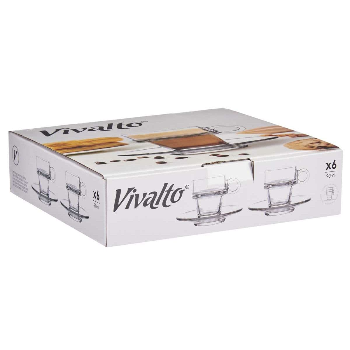 Cup with Plate Vivalto Transparent Glass 90 ml (6 Units)