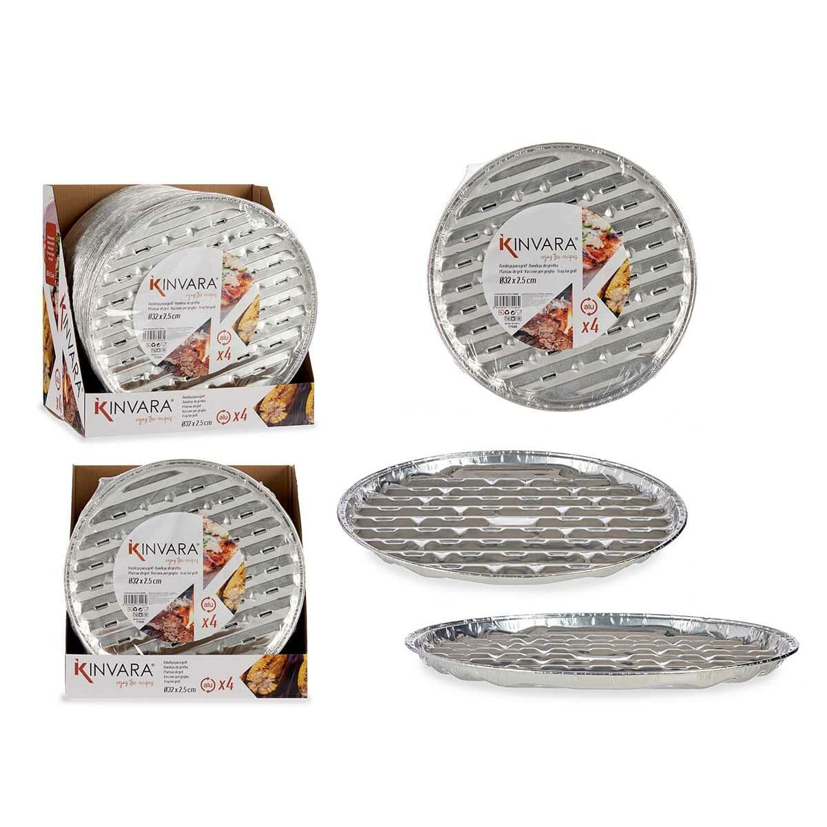Pizza Mould Kinvara Silver Aluminium 32,5 x 32,5 x 1,7 cm Pizza 4 Pieces (12 Units)