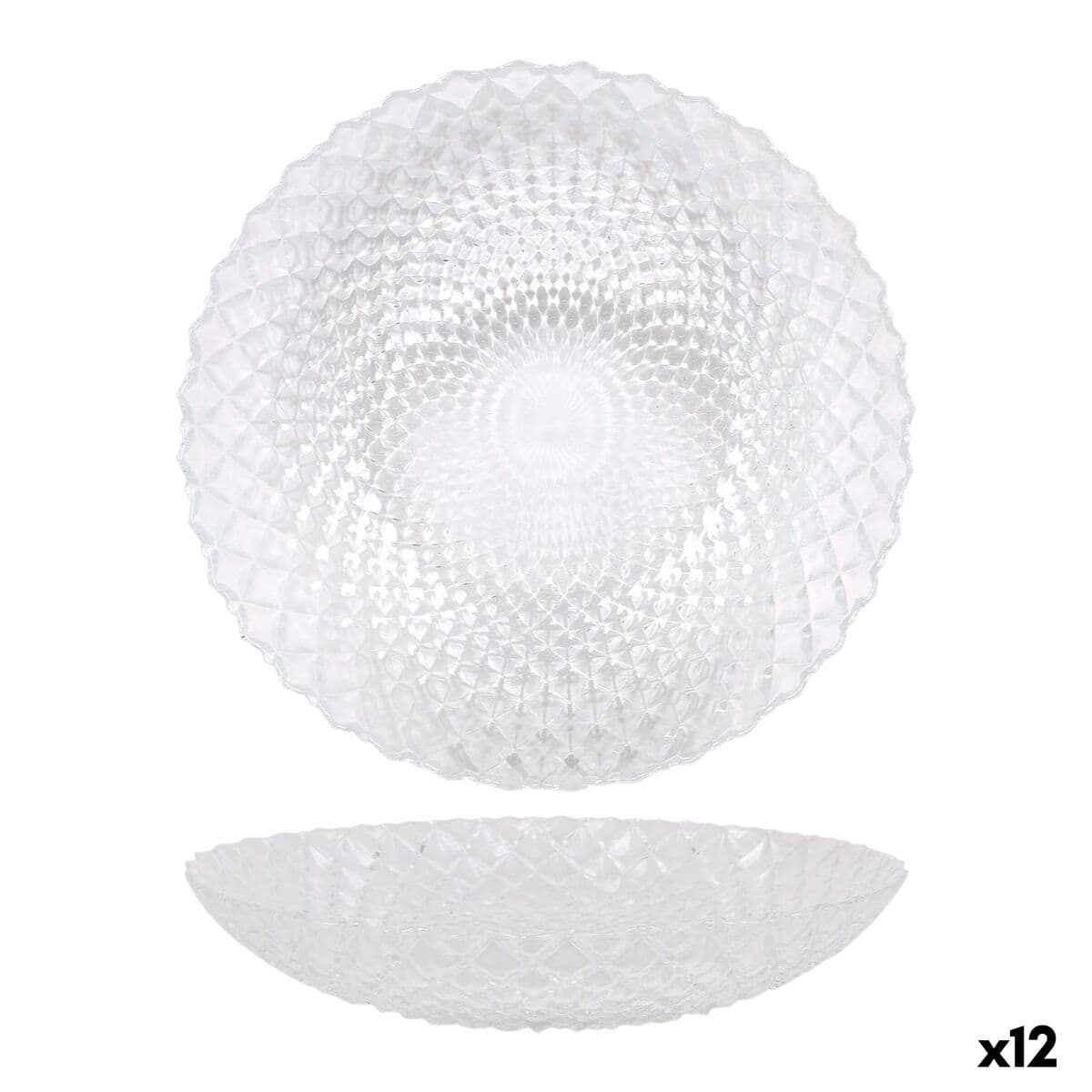 Deep Plate La Mediterránea Diamond Transparent Glass Ø 20 cm (12 Units)