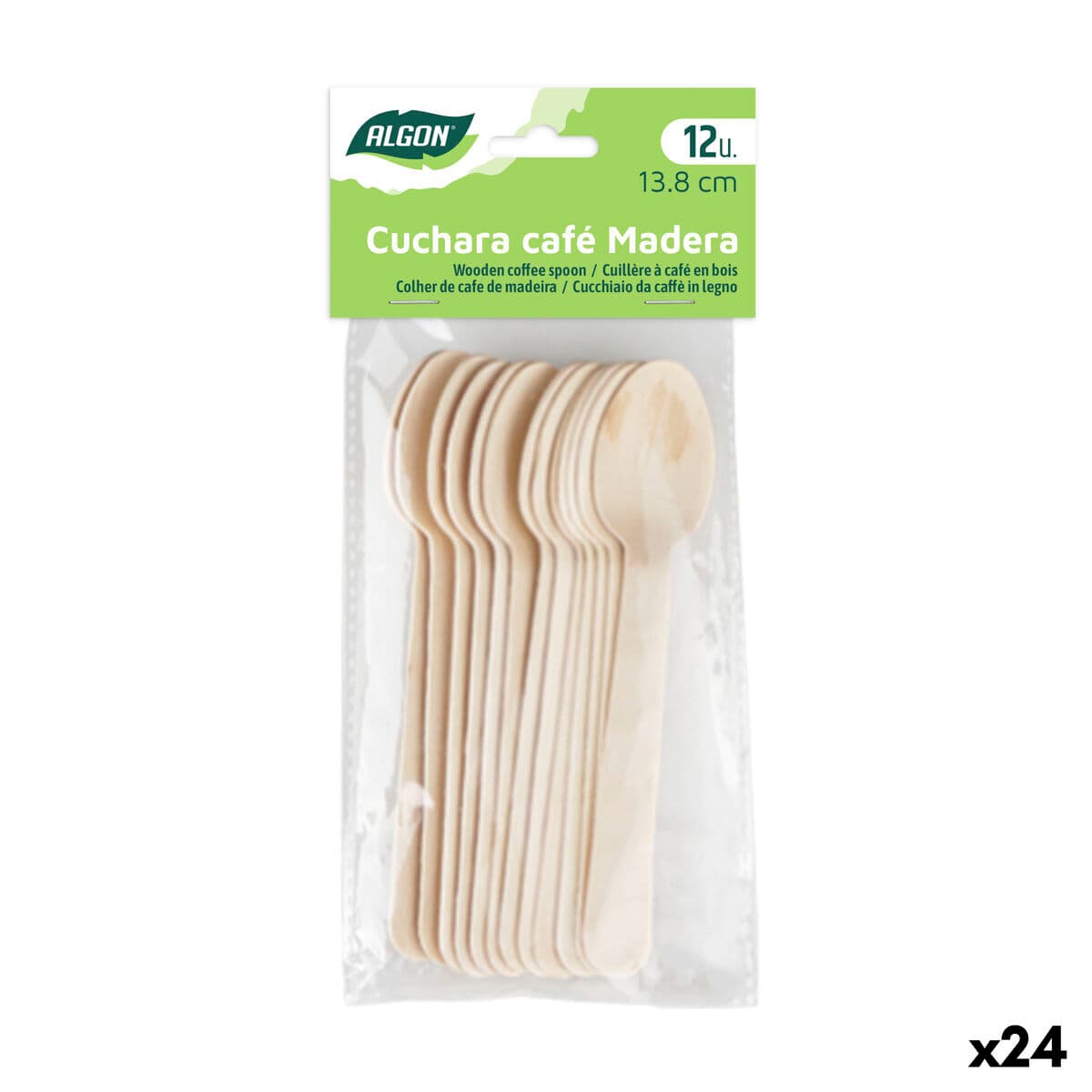 Set of Spoons Algon Brown Wood 13,8 cm 12 Pieces (24 Units)