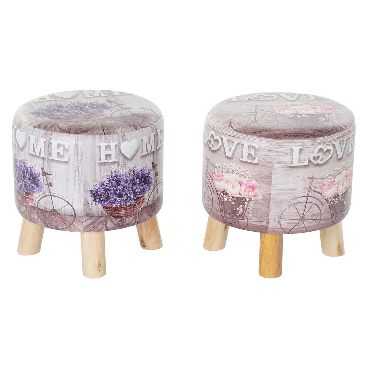 Footrest DKD Home Decor Grey Bicycle Pink Lilac PU Pinewood (30 x 30 x 30 cm) (2 Units) (30 x 30 x 32 cm)