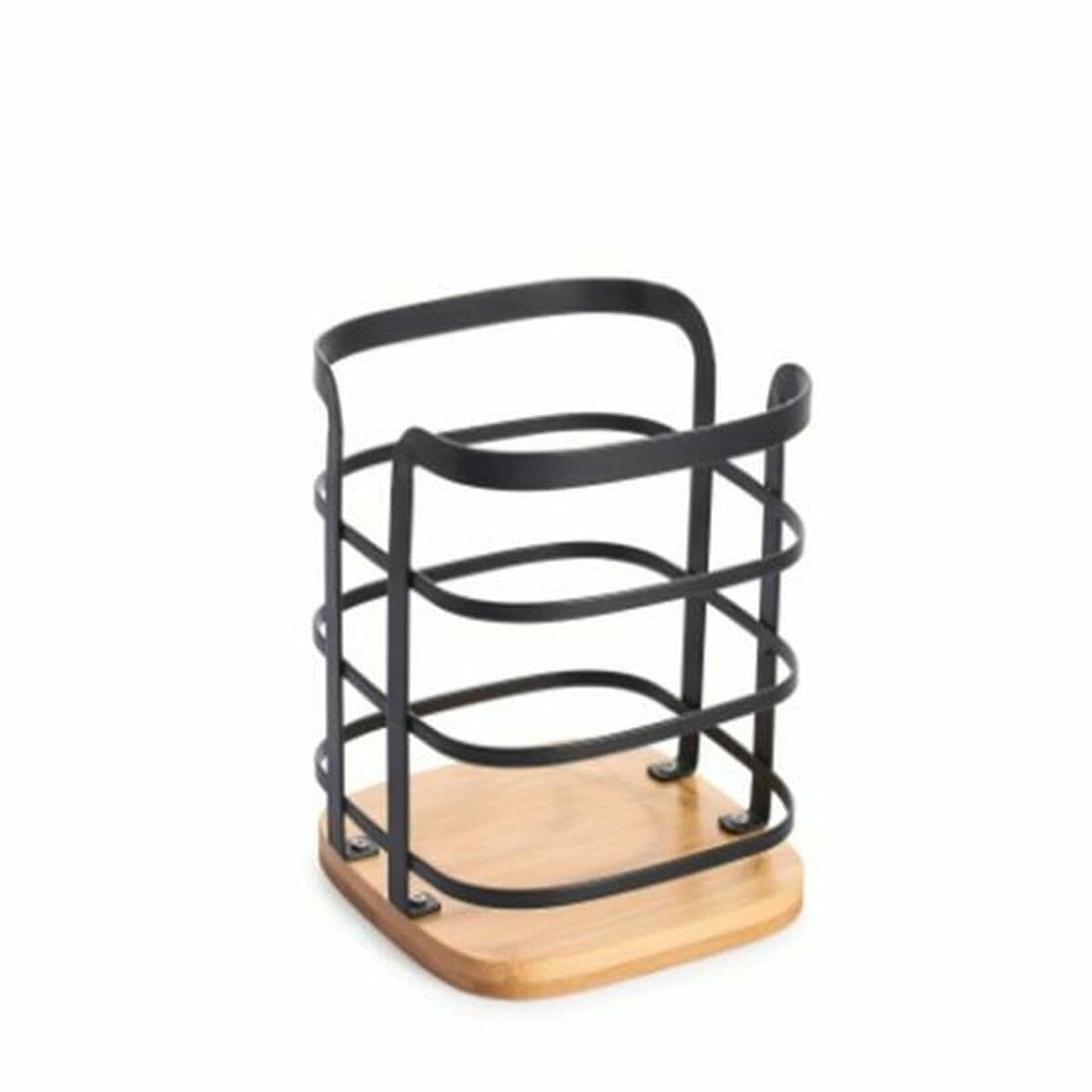 Cutlery basket DKD Home Decor Black Natural Bamboo Steel 12 x 12 x 14,5 cm