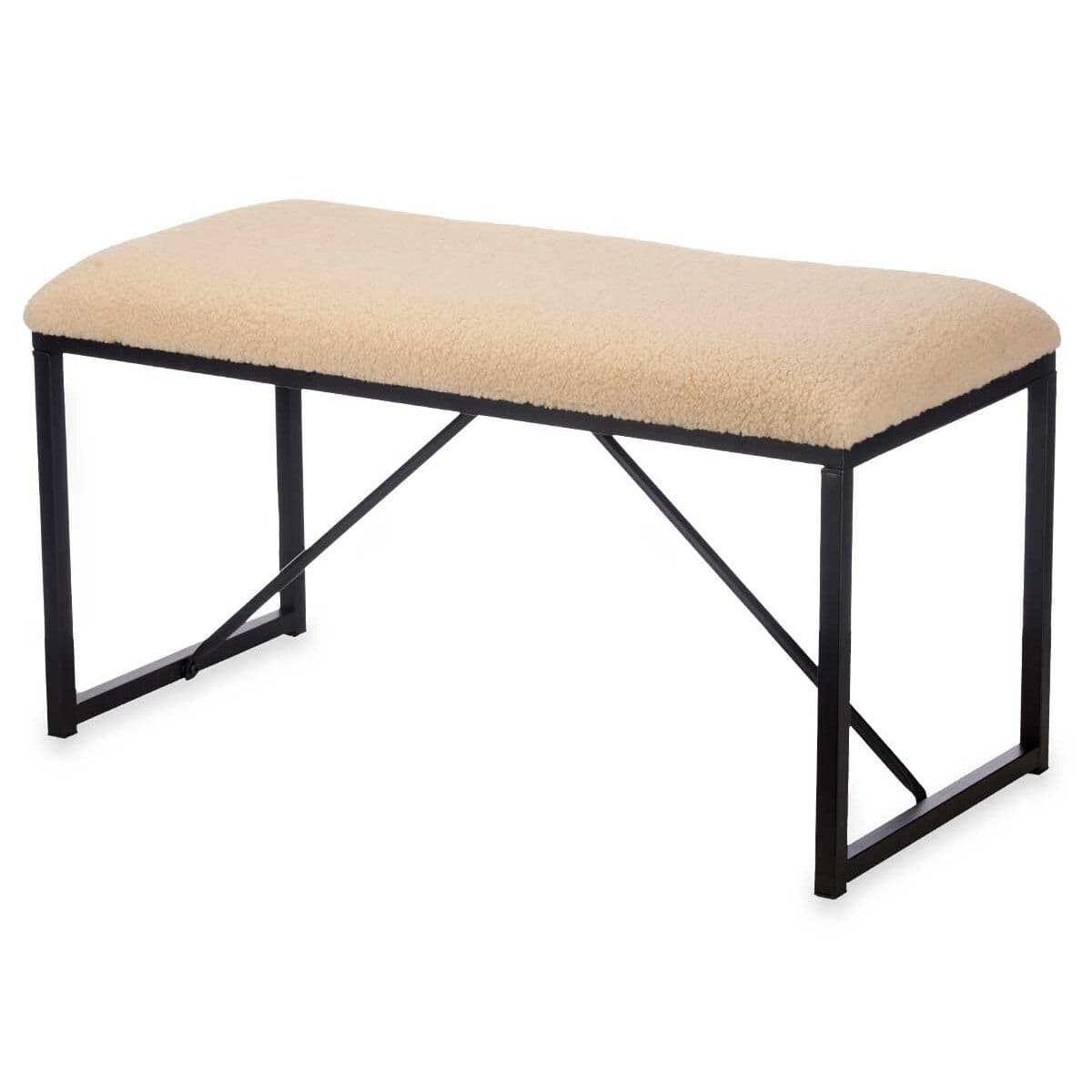 Bench Gift Decor Beige Metal Cloth 81 x 42 x 38 cm