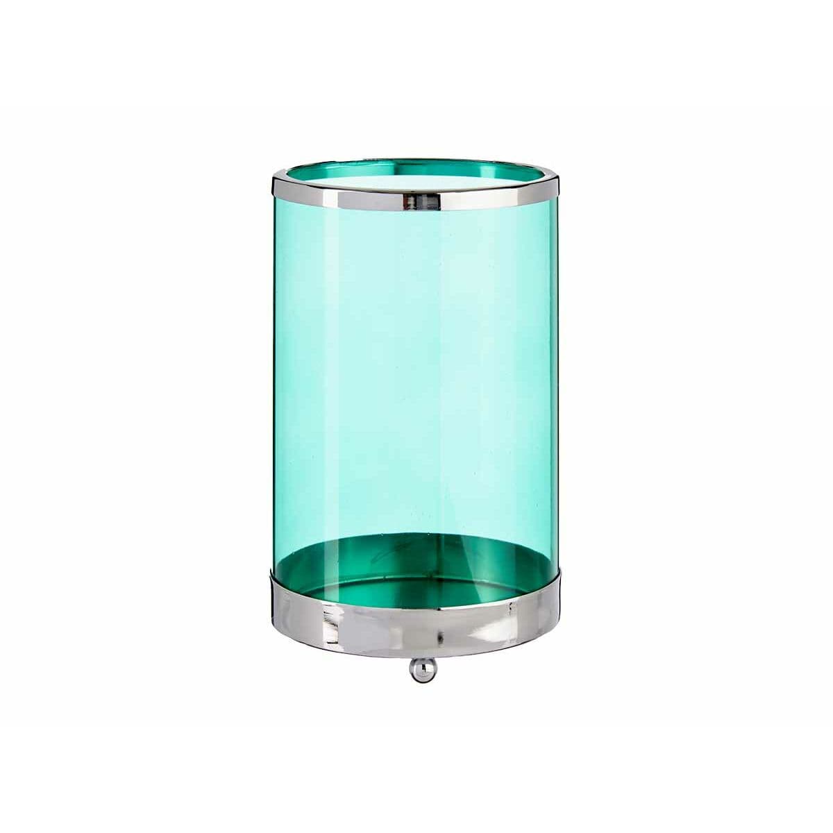 Candleholder Gift Decor Blue Silver Metal Glass 12,2 x 19,5 x 12,2 cm Cylinder
