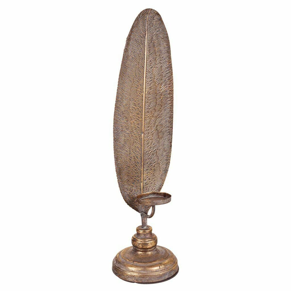 Candlestick Alexandra House Living Golden Iron 16 x 60 x 17 cm Feathers