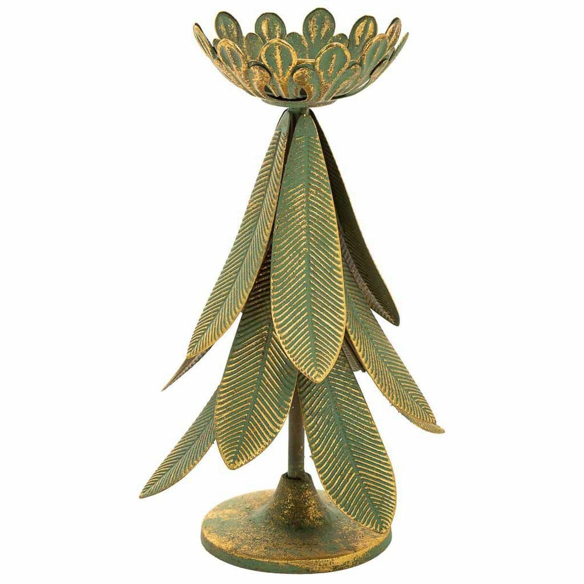 Candlestick Alexandra House Living Golden Iron 21 x 31 x 21 cm Feathers