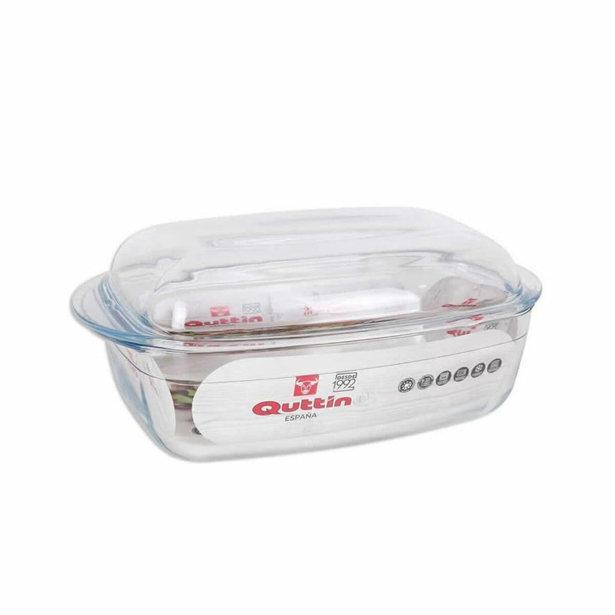 Casserole with lid Quttin 63096 Glass 32,8 x 19,7 x 13 cm